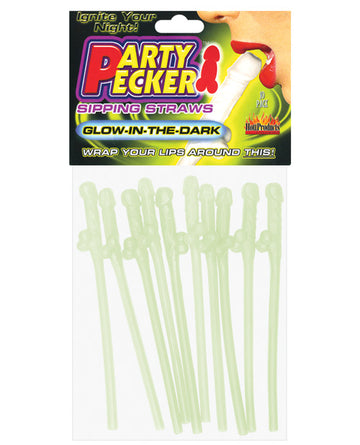 Hott Products HP-2102 Party Pecker Sipping Straws, Glow in the Dark, Pack of 10