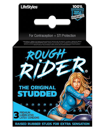 Lifestyles 9860 Rough Rider Studded Condoms, Latex, Pack of 3