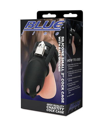 Blue Line 2" Silicone Mini Cock Cage with Ball Divider, Black
