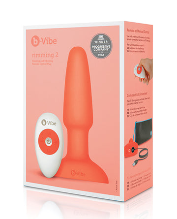 b-Vibe BV-001 OR Rimming Plug 2, Orange, Rotating Beads, Remote