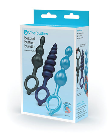 b-Vibe Butties Beaded Bundle, 3-Piece Anal Plug Set – Body-Safe Silicone