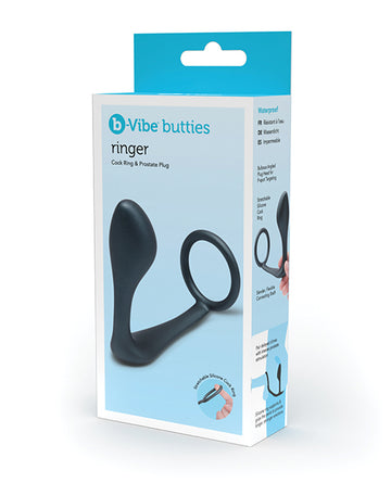 b-Vibe Butties Ringer Cock Ring & Prostate Plug, Black