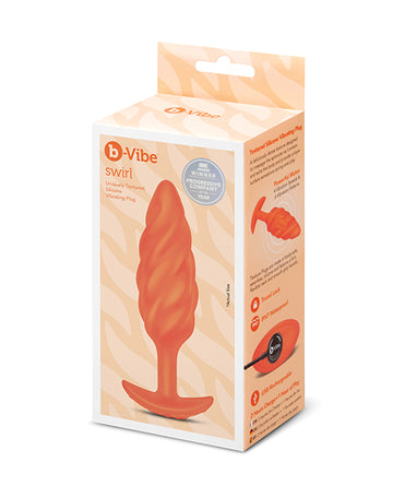 b-Vibe BV-146 ORG Swirl Texture Plug, Vibrating, Orange, Silicone, IPX7