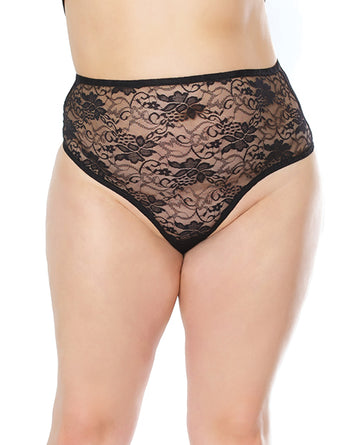 Coquette 22134 BLK OS/XL Stretch Lace High Waist Thong, Black