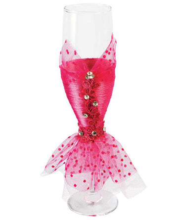 Forum Novelties 79973 Bride to Be Wedding Dress Champagne Glass Decor, Pink Lace