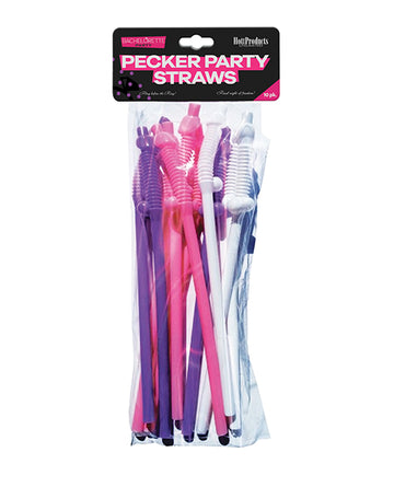 Hott Products Bachelorette Flexy Super Straws, 12-Inch, 10-Pack Assorted Colors